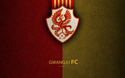 Gwangju FC, 4k, logo, Etel&#228;-Korean football club, K-League Classic, nahka rakenne, tunnus, Kwangju, Etel&#228;-Korea, jalkapallon em-kisat
