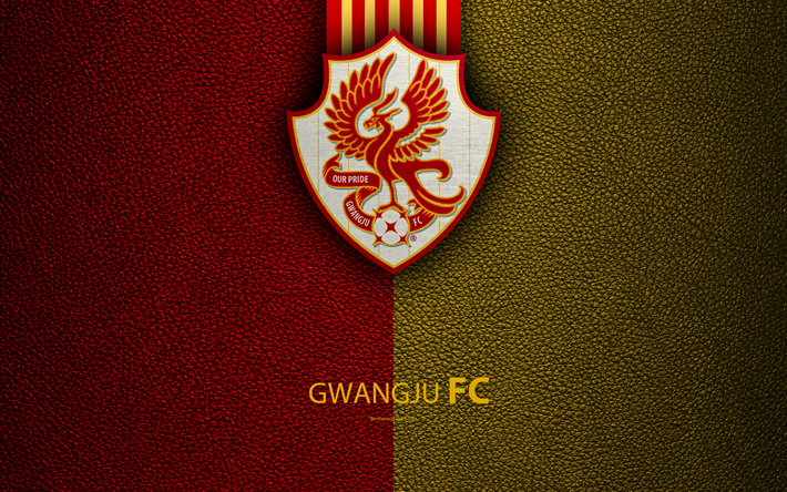 Gwangju FC, 4k, logo, G&#252;ney Kore Futbol Kul&#252;b&#252;, K-League Classic, deri dokusu, amblem, Gwangju, G&#252;ney Kore Futbol Şampiyonası