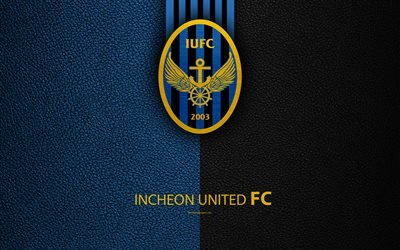 Incheon United FC, 4k, logo, South Korean football club, K-League Classic, leather texture, emblem, Incheon, South Korea, football championship