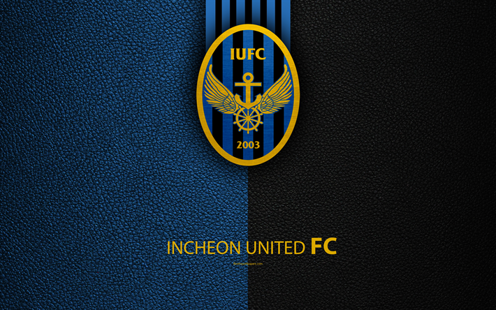 Incheon United FC, 4k, le logo, le Sud-cor&#233;en du club de football, K-League Classic, cuir de texture, de l&#39;embl&#232;me, Incheon, Cor&#233;e du Sud, le championnat de football