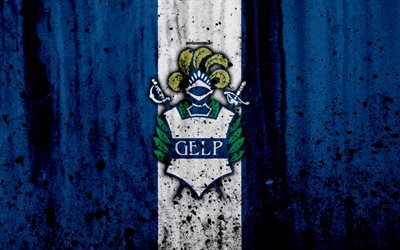 4k, FC Gimnasia La Plata, grunge, Superliga, calcio, Argentina, logo, Gimnasia, football club, pietra, texture, Gimnasia La Plata FC