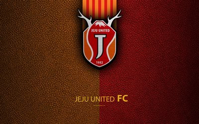 Jeju United FC, 4k, logo, South Korean football club, K-League Classic, leather texture, emblem, Jeju, South Korea, football championship
