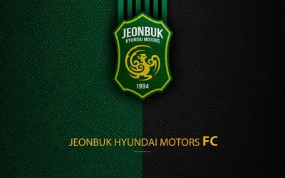 Jeonbuk Hyundai motors FC, 4k, logo, Coreia do sul futebol clube, K-League Cl&#225;ssico, textura de couro, emblema, Jeonju, Coreia Do Sul, campeonato de futebol