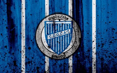 4k, le FC Godoy Cruz, grunge, Superliga, le football, l&#39;Argentine, le logo, Godoy Cruz, club de football, texture de pierre, Godoy Cruz FC