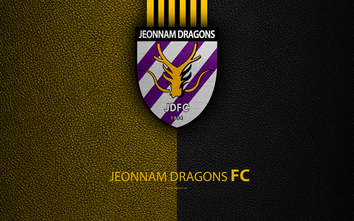 Jeonnam Dragons FC, 4k, logo, G&#252;ney Kore Futbol Kul&#252;b&#252;, K-League Classic, deri dokusu, amblem, Cholla-Namdo, G&#252;ney Kore, Futbol Şampiyonası