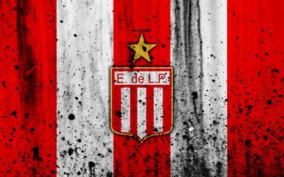4k, FC Estudiantes, grunge, Superliga, soccer, Argentina, logo, Estudiantes, football club, stone texture, Estudiantes FC