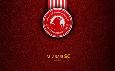 Al Arabi SC, 4k, la Qatar football club, en cuir rouge texture, Al Arabi logo, Qatar Stars League, Al Triste, Doha, Qatar, Premier League, Q-Ligue