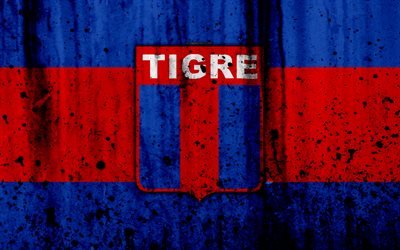 4k, FC Tigre, grunge, Superliga, futebol, Argentina, logo, Tigre, clube de futebol, textura de pedra, Tigre FC