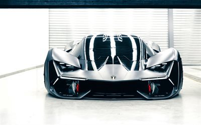 Lamborghini Terzo Millennio, Concept, 2017, hypercar, front view, garage, supercar, Lamborghini
