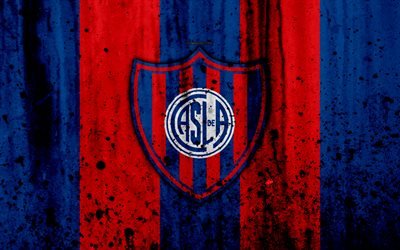 4k, FC, San Lorenzo, grunge, Superliga, futbol, Arjantin, logo, kul&#252;b&#252;n futbol, taş, doku, San Lorenzo FC