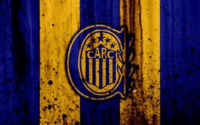 4k, FC Rosario Central, grunge, Superliga, soccer, Argentina, logo, Rosario Central, football club, stone texture, Rosario Central FC