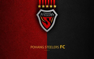 FC Pohang Steelers, 4k, logo, Coreia do sul futebol clube, K-League Cl&#225;ssico, textura de couro, emblema, Pohang, Coreia Do Sul, campeonato de futebol