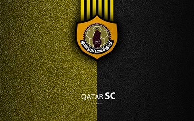 Qatar SC, 4k, Qatar football club, leather texture, Qatar logo, Qatar Stars League, Doha, Qatar, Premier League, Q-League