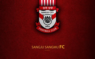 Sangju Sangmu FC, 4k, logo, South Korean football club, K-League Classic, leather texture, emblem, Sanju, South Korea, football championship