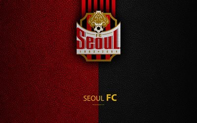 Seoul FC, 4k, logo, South Korean Football Club, K-League Classic, leather texture, emblem, Seoul, South Korea, football championship