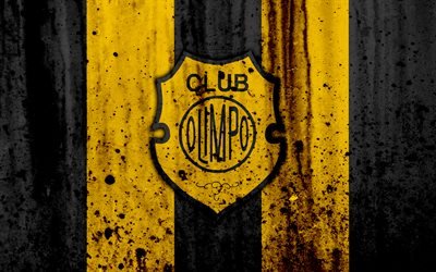 4k, le FC Olimpo, grunge, Superliga, le football, l&#39;Argentine, le logo, l&#39;Olimpo, club de football, texture de pierre, Olimpo FC