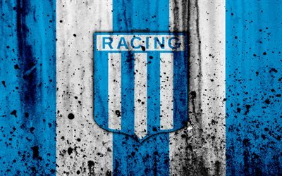 4k, FC Racing Club, grunge, Superliga, le football, l&#39;Argentine, le logo, le Racing Club de, club de football, texture de pierre, le Racing Club de FC