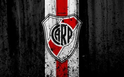 4k, FC River Plate, grunge, Superliga, soccer, Argentina, logo, River Plate, football club, stone texture, River Plate FC