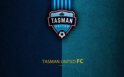 Tasman United FC, 4K, New Zealand Football Club, logo, emblem, ISPS Handa Premiership, leather texture, Nelson, New Zealand, NZFC, OFC, Oceania