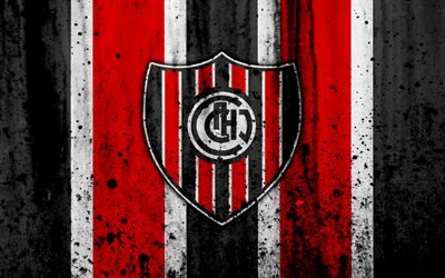 4k, FC Chacarita Juniors, grunge, Superliga, soccer, Argentina, logo, Chacarita Juniors, football club, stone texture, Chacarita Juniors FC