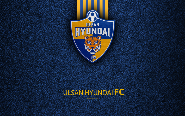 Ulsan Hyundai FC, 4k, logo, G&#252;ney Kore Futbol Kul&#252;b&#252;, K-League Classic, deri dokusu, amblem, Ulsan, G&#252;ney Kore, Futbol Şampiyonası
