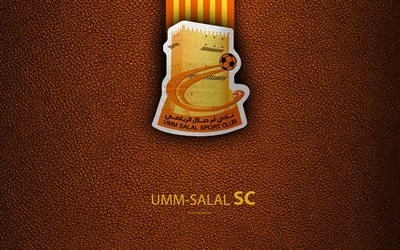 Umm-Salal SC, 4k, Qatar futebol clube, textura de couro, Umm-Salal logotipo, A Qatar Stars League, Umm Salal, Catar, Premier League, Q-League