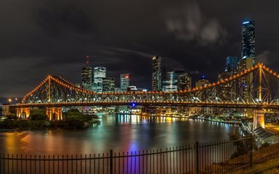 Hist&#243;ria Ponte, Brisbane, Austr&#225;lia, noite, paisagem urbana, luzes da noite