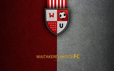 Waitakere United FC, 4K, Nova Zel&#226;ndia Futebol Clube, logo, emblema, ISPS Handa Premiership, textura de couro, Waikakere, Nova Zel&#226;ndia, NZFC, OFC, Oceania