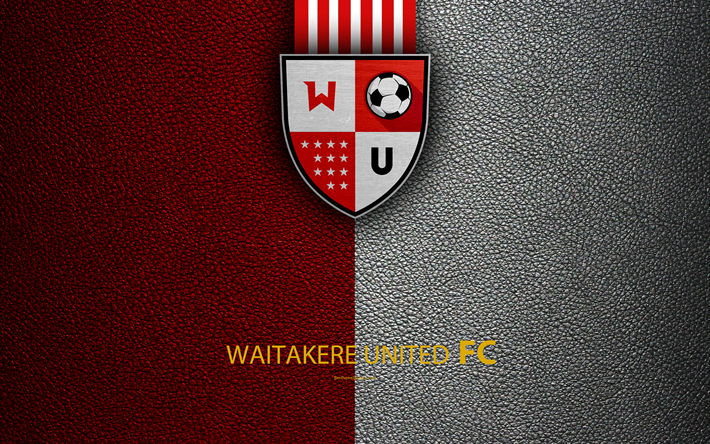 Waitakere United FC, 4K, New Zealand Football Club, logo, emblem, ISPS Handa Premiership, leather texture, Waikakere, New Zealand, NZFC, OFC, Oceania
