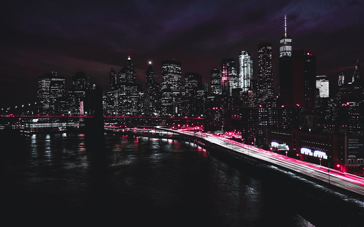 New York, les paysages nocturnes, m&#233;tropole, gratte-ciel, etats-unis, &#224; new york, l&#39;Am&#233;rique