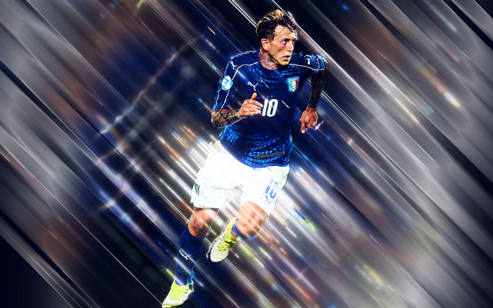 federico bernardeschi, 4k, kreative kunst -, lamellen-stil, st&#252;rmer, italien fu&#223;ball-nationalmannschaft, italienischer fu&#223;ballspieler, italien, blauer hintergrund, fu&#223;ball, bernardeschi