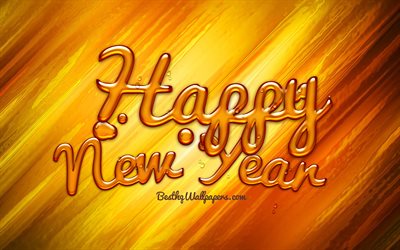 Happy New Year, yellow text, 3D digits, creative, yellow background, New Year concept