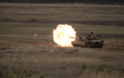 M1A1 Abrams, US main battle tank, tank shot, cannon, modern armored vehicles, USA, tanks, M1 Abrams