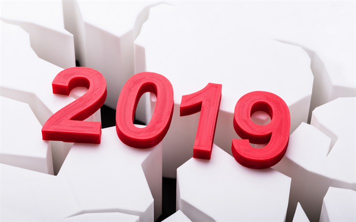 2019 Year, red 3d letters, rendering, 2019 concepts, New 2019 Year, 3d art