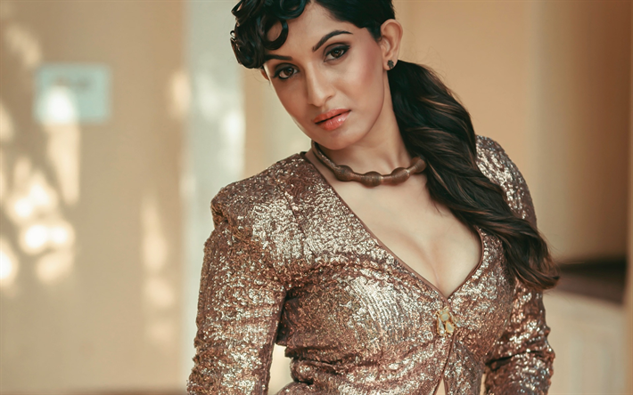 Krishi Thapanda, l&#39;actrice Indienne, portrait, s&#233;ance de photos, de Bollywood, brun brillant robe