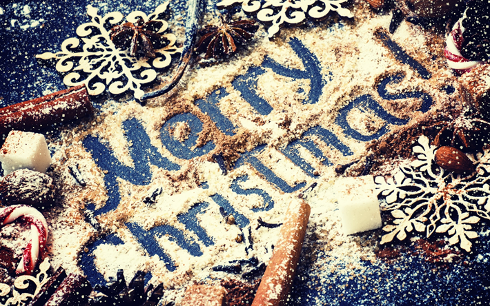 Buon Natale, cannella, fiocchi di neve, caramella, Natale, decorazioni di natale