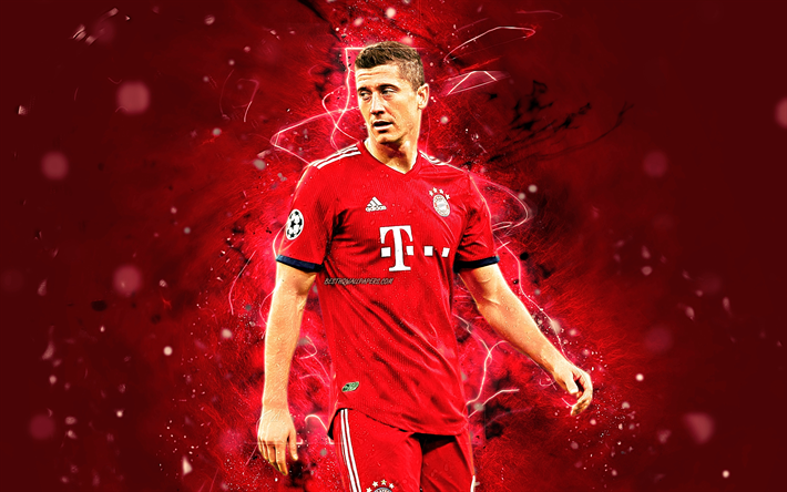 Robert Lewandowski, forward, Bayern Munich FC, polish footballers, match, striker, soccer, Lewandowski, Bundesliga, Germany, neon lights