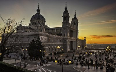 كاتدرائية المودينا, مدريد, عاصمة اسبانيا, مساء, معلم, إسبانيا