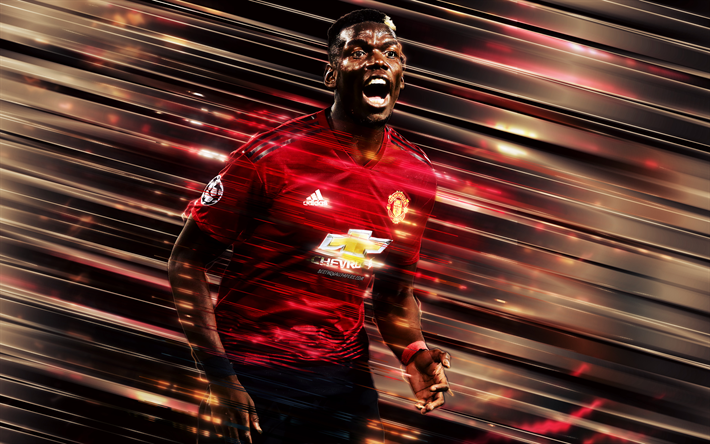 Paul Pogba, Manchester United FC, Franska fotbollsspelare, mittf&#228;ltare, portr&#228;tt, konst, Premier League, England, fotbollsspelare