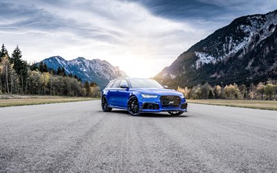 Audi RS6, 2018, ABT, blue wagon, front view, tuning RS6, new blue RS6, german sports cars, Audi