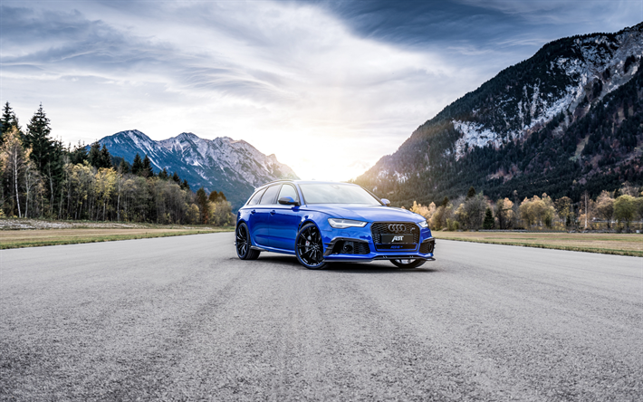 Audi RS6, 2018, ABT, azul vag&#243;n, vista de frente, optimizaci&#243;n RS6, azul nuevo RS6, alem&#225;n de autom&#243;viles deportivos, Audi