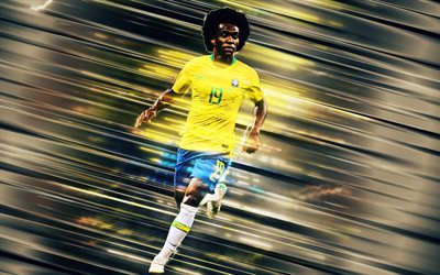 Willian, 4k, art, Brazilian national football team, midfielder, forward, Brazilian footballer, Brazil, blue background, football, Willian Borges da Silva