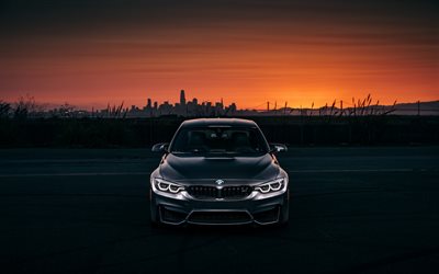 2018, BMW M3, evening, silver sedan, night, German cars, Silver M3, F80, BMW