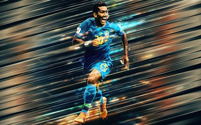 Roberto Firmino, 4k, attacking midfielder, striker, Brazil national football team, Brazilian footballer, Brazil, blue background, football, Firmino