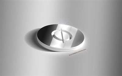 Omni 3D -hopeinen logo, Omni, kryptovaluutta, harmaa tausta, Omni-logo, Omni 3D-tunnus, metallinen Omni 3D-logo