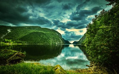 Rogaland, 4K, estate, montagne, lago, foresta, HDR, Norvegia, bellissima natura, Europa