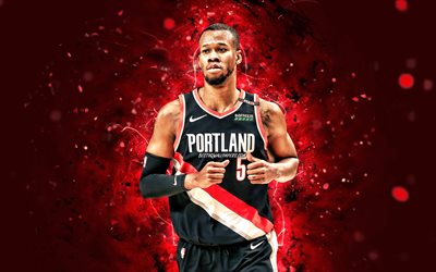 Rodney Hood, 4k, 2020, Portland Trail Blazers, NBA, basket, Rodney Michael Hood, USA, Rodney Hood Portland Trail Blazers, luci al neon rosse, Rodney Hood 4K