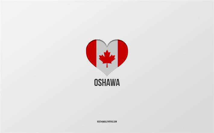 オシャワ大好き, カナダの都市, 灰色の背景, オシャワ, カナダ, カナダ国旗のハート, 好きな都市, オシャワが大好き