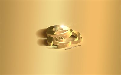 QQ logotipo dourado 3D, emblema QQ, logotipo QQ, fundo dourado, QQ, m&#237;dia social, arte 3D