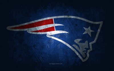 New England Patriots, time de futebol americano, fundo de pedra синий, logotipo do New England Patriots, arte do grunge, NFL, futebol americano, EUA, emblema do New England Patriots